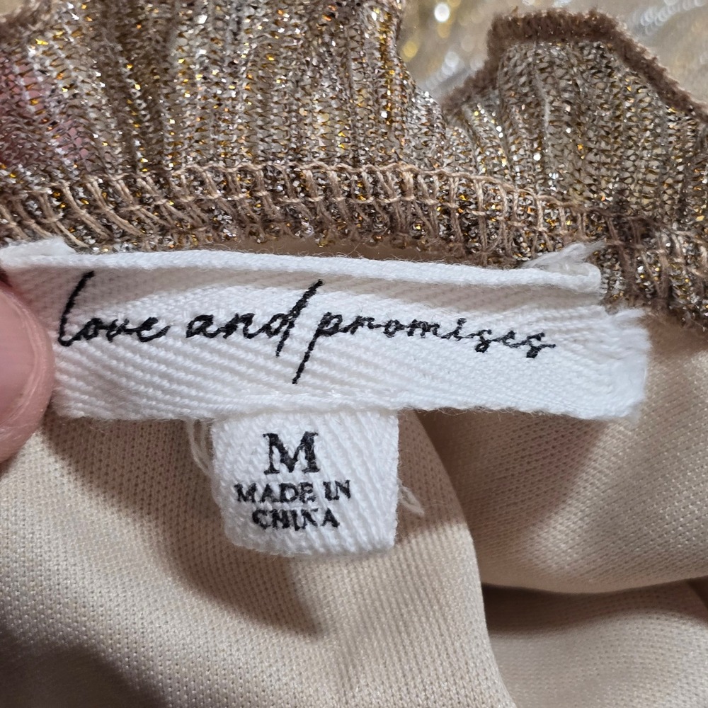 Love and Promises Blouse Womens Medium Gold Metallic Pleated Ruffle Neck - Picture 7 of 9